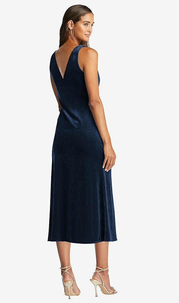 Back View - Midnight Navy Cowl-Neck Velvet Midi Tank Dress - Rowan