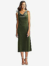 Front View Thumbnail - Olive Green Cowl-Neck Velvet Midi Tank Dress - Rowan