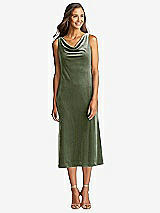 Front View Thumbnail - Sage Cowl-Neck Velvet Midi Tank Dress - Rowan