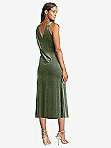 Rear View Thumbnail - Sage Cowl-Neck Velvet Midi Tank Dress - Rowan