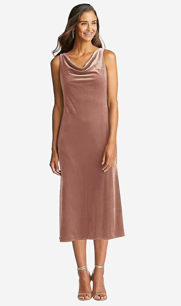 Front View - Tawny Rose Cowl-Neck Velvet Midi Tank Dress - Rowan