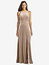 Front View Thumbnail - Topaz Velvet Halter Maxi Dress with Front Slit - Harper