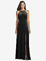 Front View Thumbnail - Black Velvet Halter Maxi Dress with Front Slit - Harper