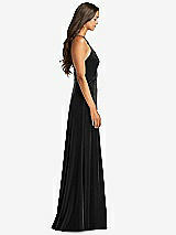 Side View Thumbnail - Black Velvet Halter Maxi Dress with Front Slit - Harper