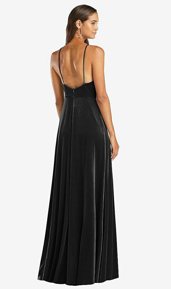 Back View - Black Velvet Halter Maxi Dress with Front Slit - Harper