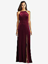 Front View Thumbnail - Cabernet Velvet Halter Maxi Dress with Front Slit - Harper