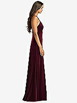 Side View Thumbnail - Cabernet Velvet Halter Maxi Dress with Front Slit - Harper