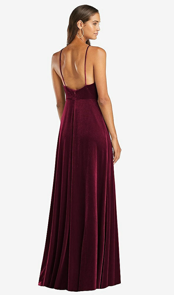 Back View - Cabernet Velvet Halter Maxi Dress with Front Slit - Harper