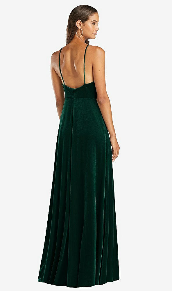 Back View - Evergreen Velvet Halter Maxi Dress with Front Slit - Harper