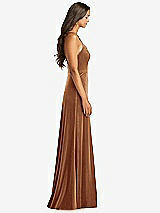 Side View Thumbnail - Golden Almond Velvet Halter Maxi Dress with Front Slit - Harper