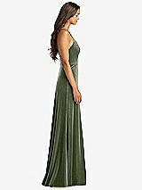 Side View Thumbnail - Sage Velvet Halter Maxi Dress with Front Slit - Harper