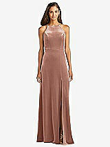 Front View Thumbnail - Tawny Rose Velvet Halter Maxi Dress with Front Slit - Harper