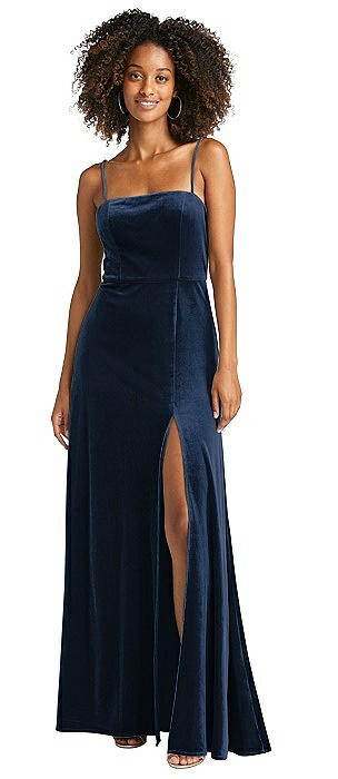 Square Neck Velvet Maxi Dress with Front Slit - Drew