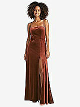 Front View Thumbnail - Auburn Moon Square Neck Velvet Maxi Dress with Front Slit - Drew