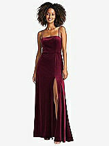 Front View Thumbnail - Cabernet Square Neck Velvet Maxi Dress with Front Slit - Drew