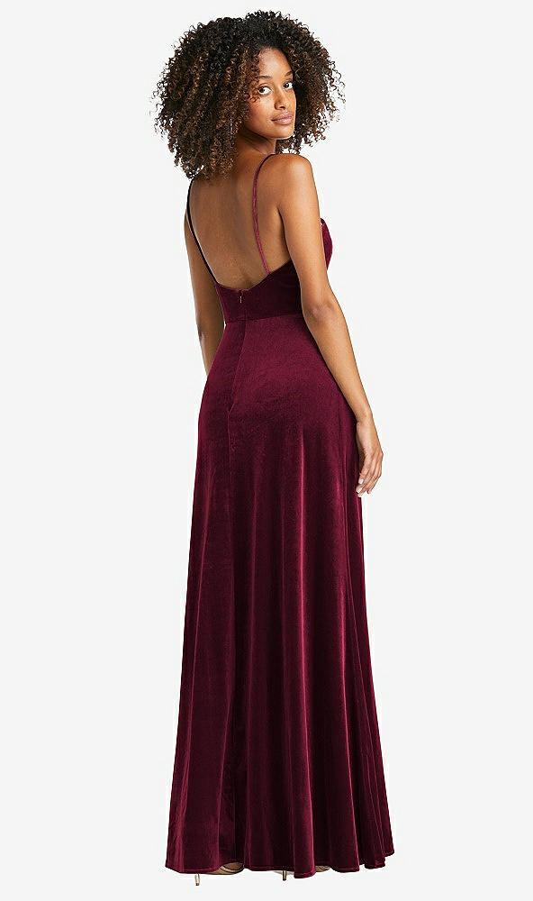 Back View - Cabernet Square Neck Velvet Maxi Dress with Front Slit - Drew