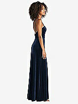 Side View Thumbnail - Midnight Navy Square Neck Velvet Maxi Dress with Front Slit - Drew