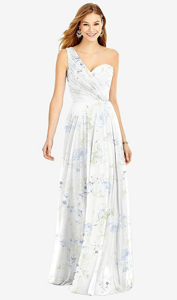 Front View - Bleu Garden One-Shoulder Draped Chiffon Maxi Dress - Dani