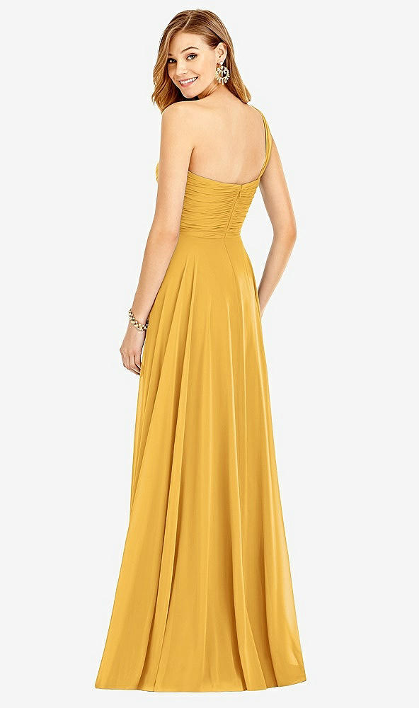 Back View - NYC Yellow One-Shoulder Draped Chiffon Maxi Dress - Dani