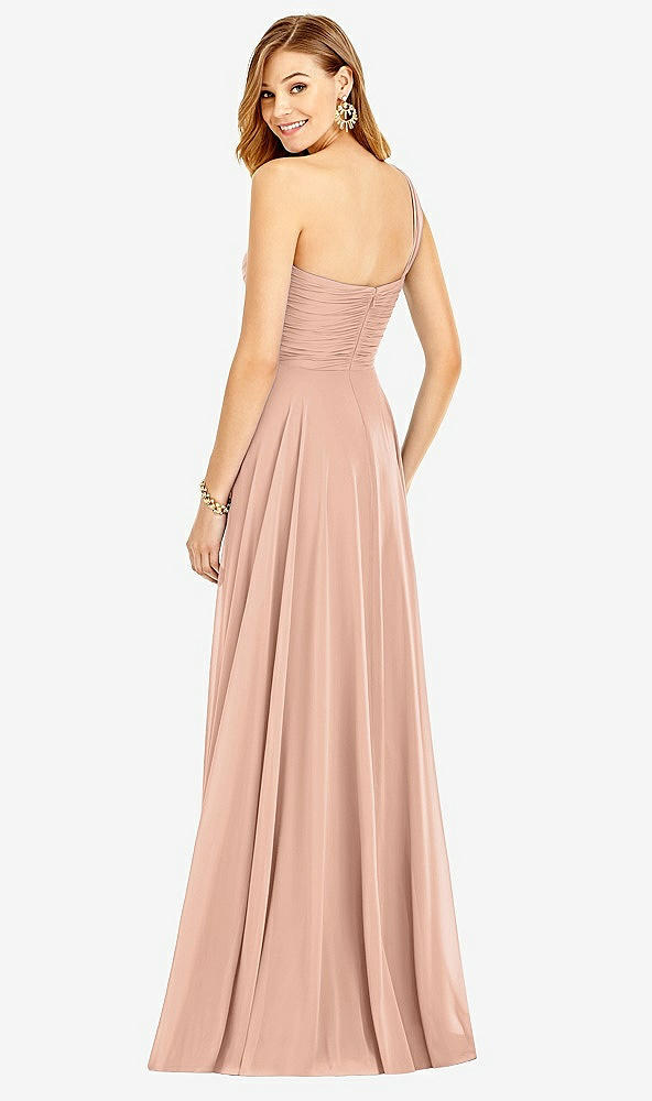 Back View - Pale Peach One-Shoulder Draped Chiffon Maxi Dress - Dani