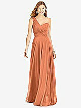 Front View Thumbnail - Sweet Melon One-Shoulder Draped Chiffon Maxi Dress - Dani