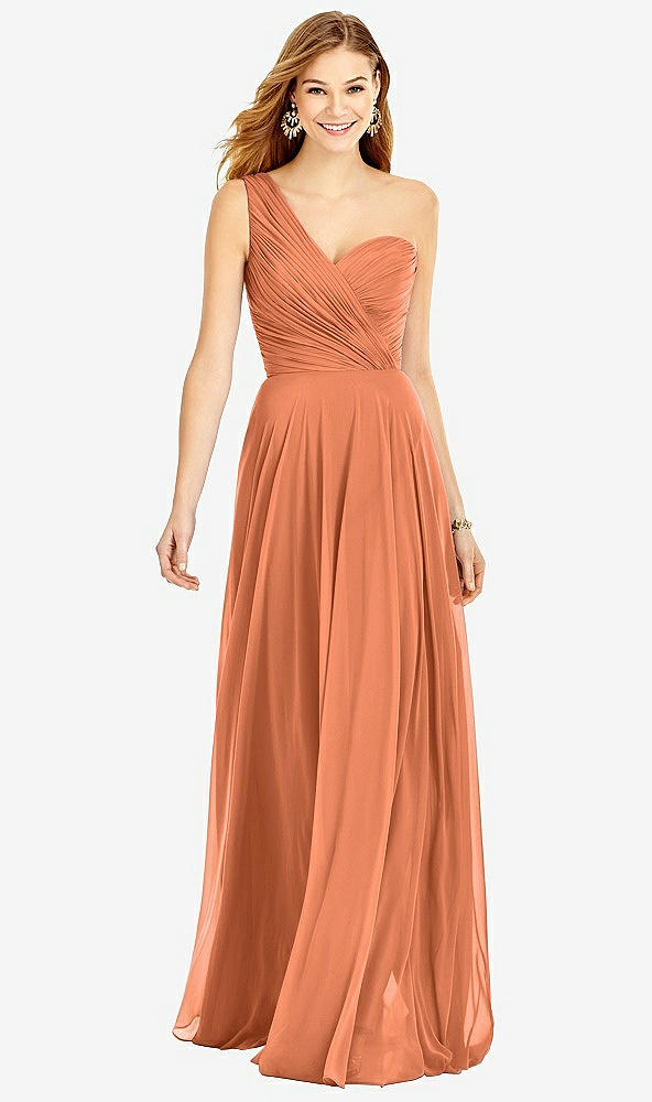 Front View - Sweet Melon One-Shoulder Draped Chiffon Maxi Dress - Dani