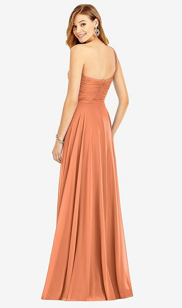 Back View - Sweet Melon One-Shoulder Draped Chiffon Maxi Dress - Dani