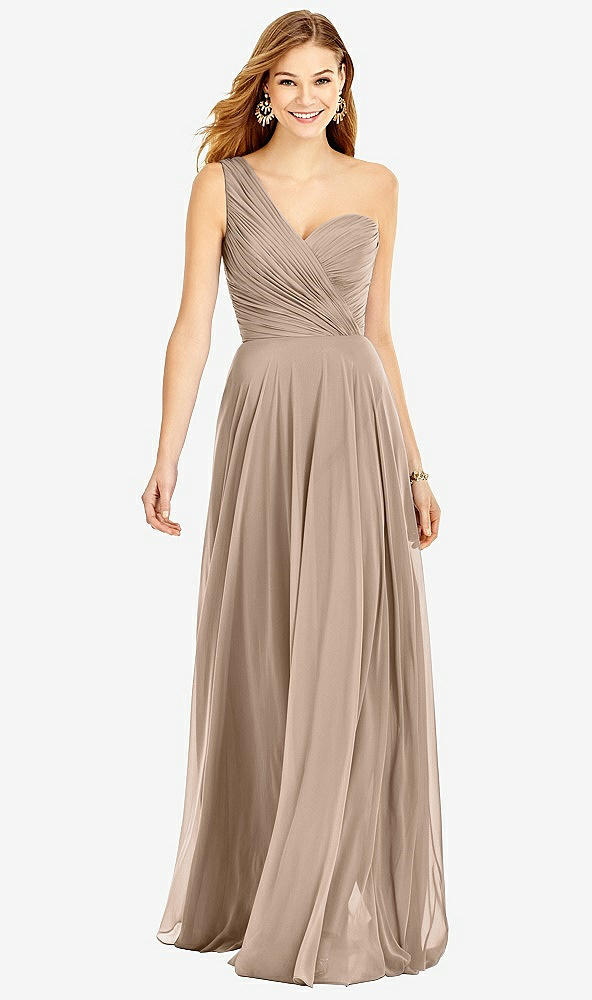 Front View - Topaz One-Shoulder Draped Chiffon Maxi Dress - Dani