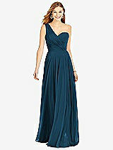 Front View Thumbnail - Atlantic Blue One-Shoulder Draped Chiffon Maxi Dress - Dani