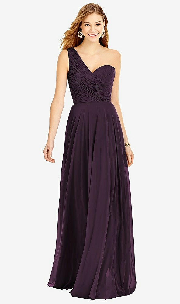 Front View - Aubergine One-Shoulder Draped Chiffon Maxi Dress - Dani