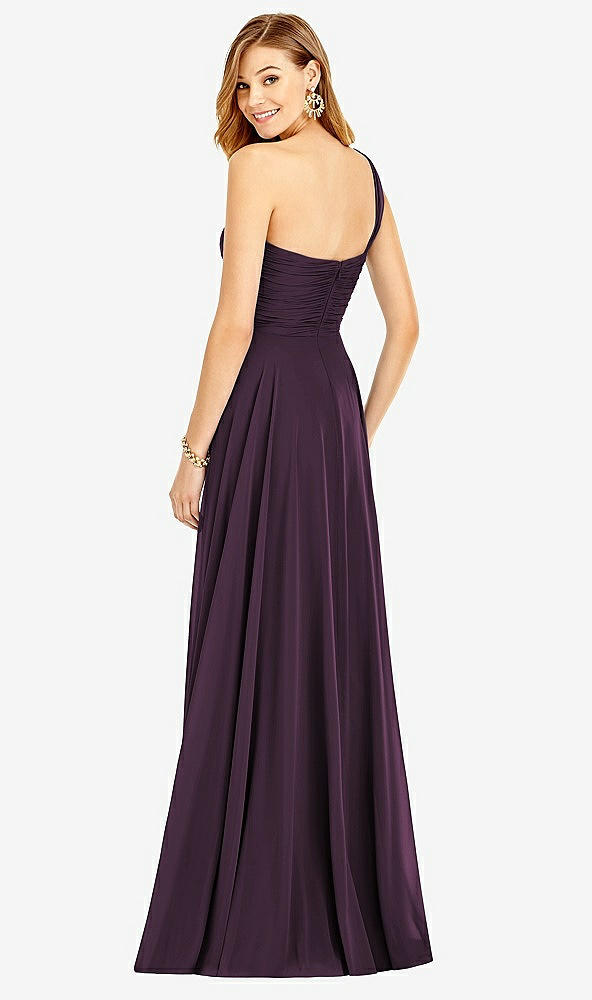 Back View - Aubergine One-Shoulder Draped Chiffon Maxi Dress - Dani