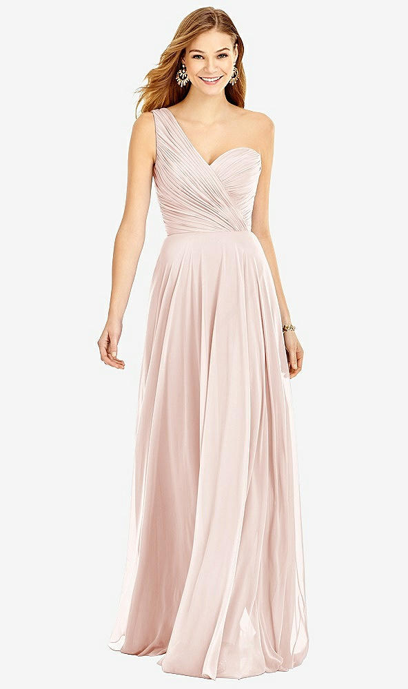 Front View - Blush One-Shoulder Draped Chiffon Maxi Dress - Dani