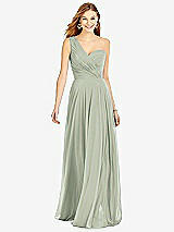 Front View Thumbnail - Celadon One-Shoulder Draped Chiffon Maxi Dress - Dani