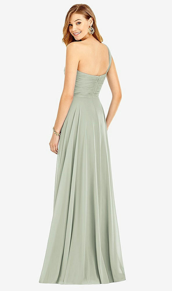 Back View - Celadon One-Shoulder Draped Chiffon Maxi Dress - Dani