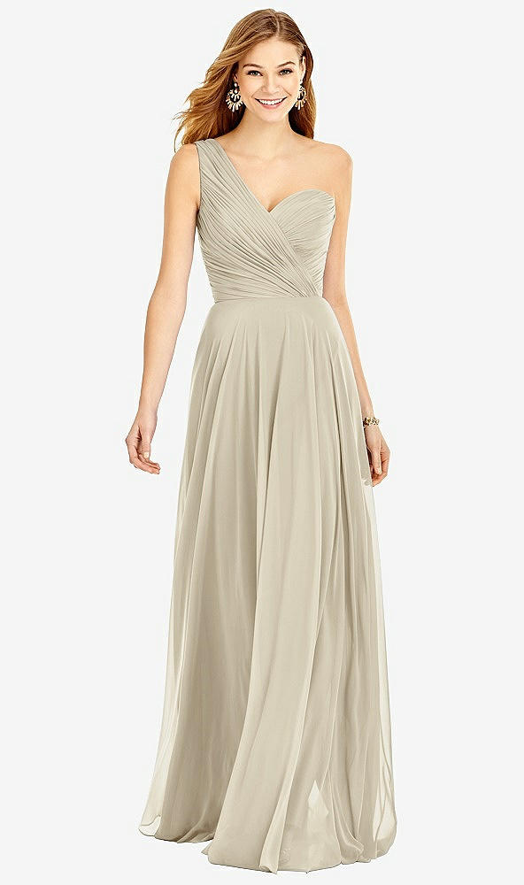 Front View - Champagne One-Shoulder Draped Chiffon Maxi Dress - Dani