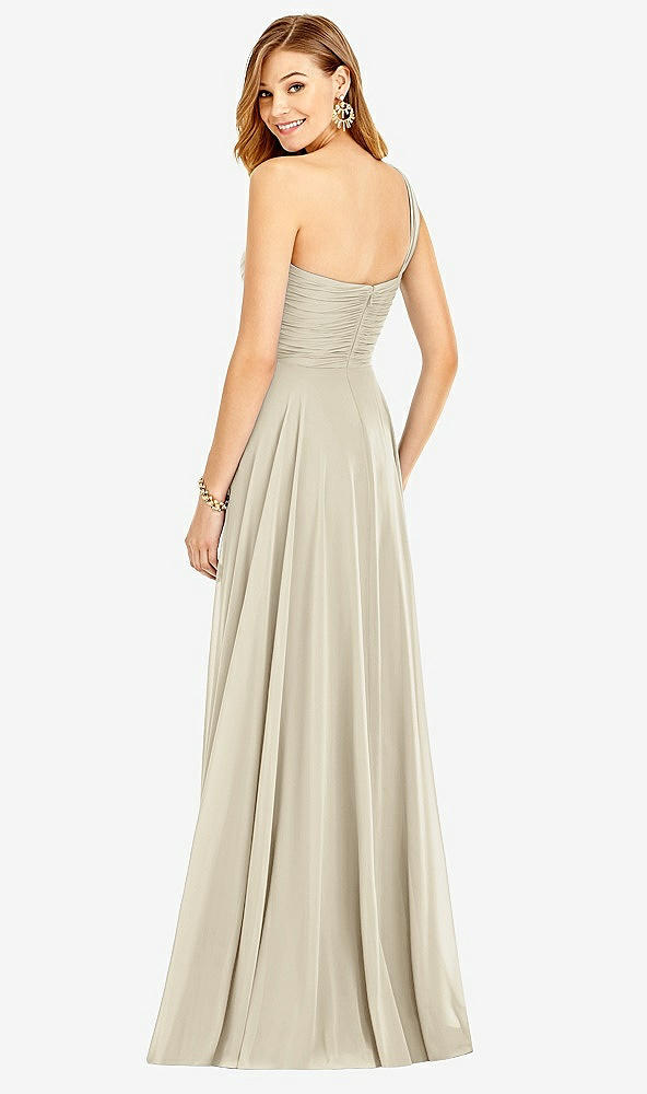 Back View - Champagne One-Shoulder Draped Chiffon Maxi Dress - Dani