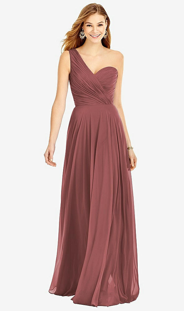 Front View - English Rose One-Shoulder Draped Chiffon Maxi Dress - Dani