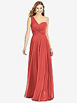 Front View Thumbnail - Perfect Coral One-Shoulder Draped Chiffon Maxi Dress - Dani