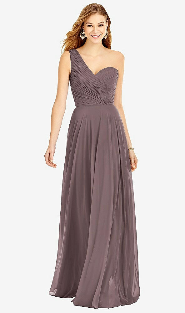 Front View - French Truffle One-Shoulder Draped Chiffon Maxi Dress - Dani