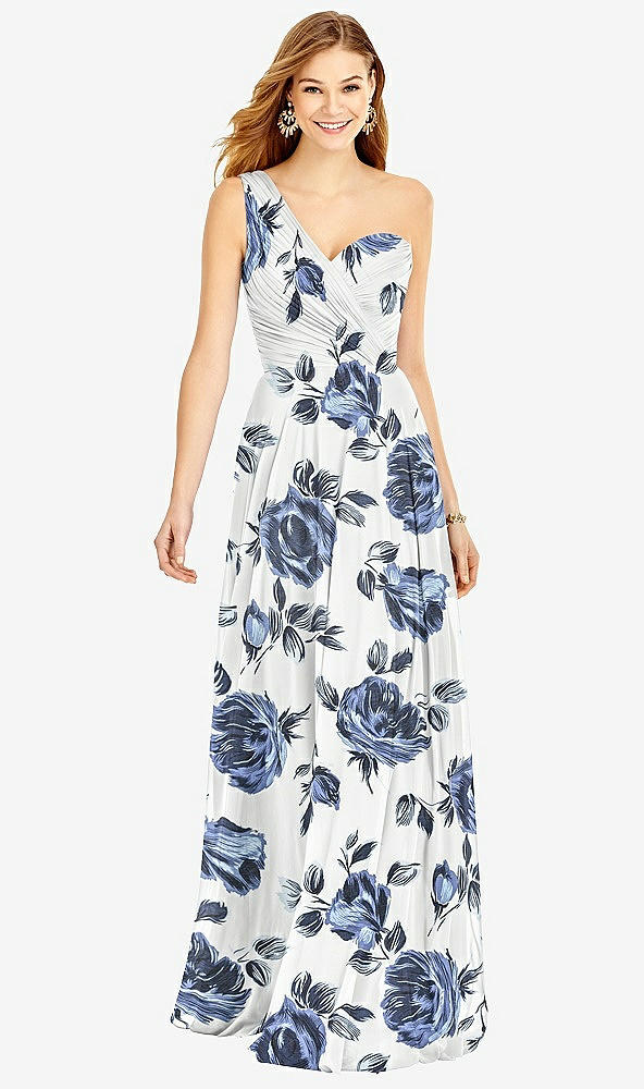 Front View - Indigo Rose One-Shoulder Draped Chiffon Maxi Dress - Dani