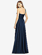 Rear View Thumbnail - Midnight Navy One-Shoulder Draped Chiffon Maxi Dress - Dani