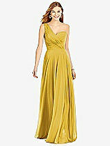 Front View Thumbnail - Marigold One-Shoulder Draped Chiffon Maxi Dress - Dani