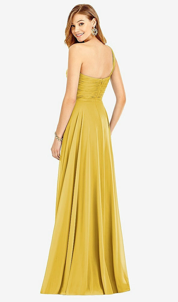 Back View - Marigold One-Shoulder Draped Chiffon Maxi Dress - Dani