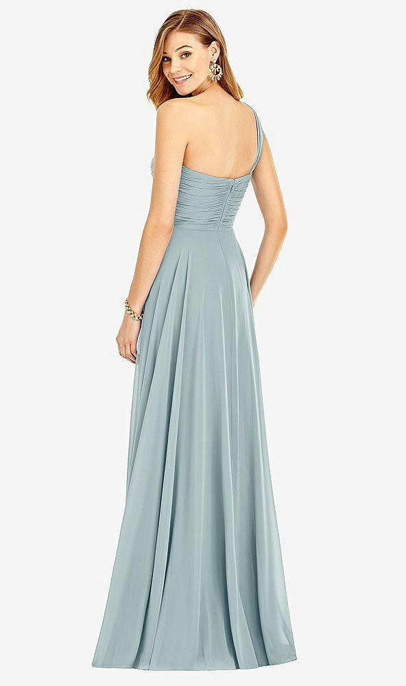 Back View - Morning Sky One-Shoulder Draped Chiffon Maxi Dress - Dani