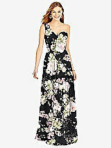 Front View Thumbnail - Noir Garden One-Shoulder Draped Chiffon Maxi Dress - Dani