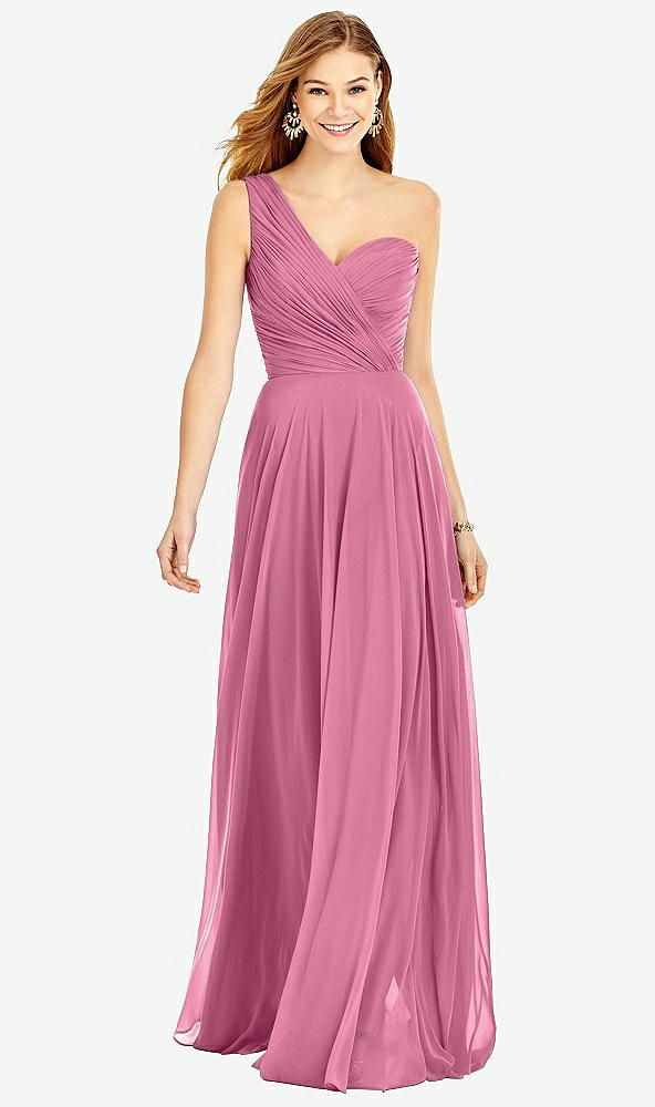 Front View - Orchid Pink One-Shoulder Draped Chiffon Maxi Dress - Dani