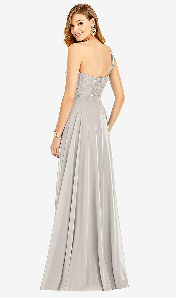 Back View - Oyster One-Shoulder Draped Chiffon Maxi Dress - Dani