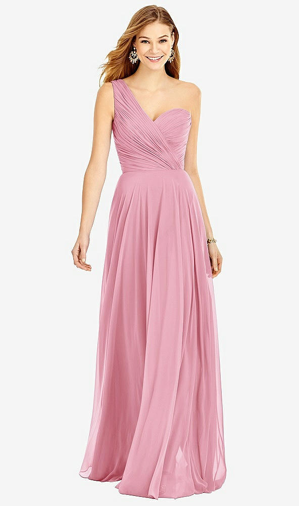 Front View - Peony Pink One-Shoulder Draped Chiffon Maxi Dress - Dani