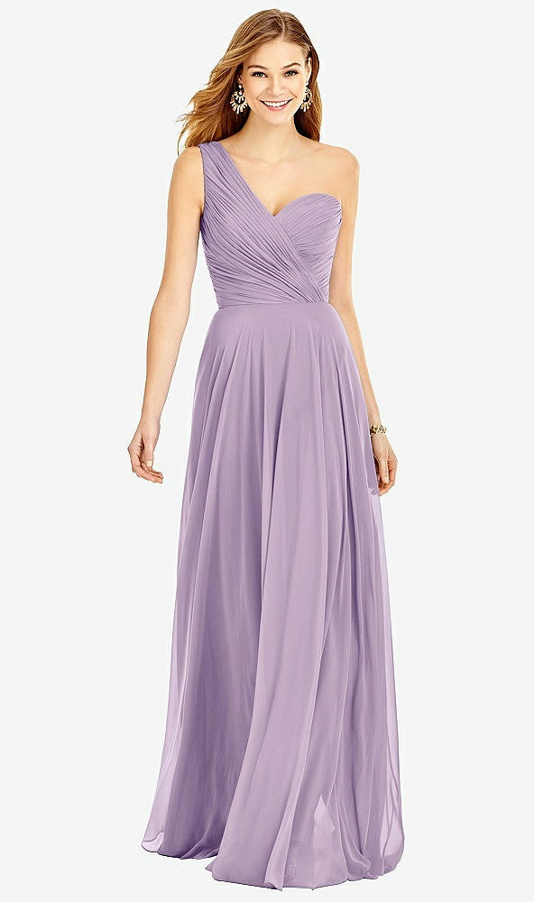 Front View - Pale Purple One-Shoulder Draped Chiffon Maxi Dress - Dani