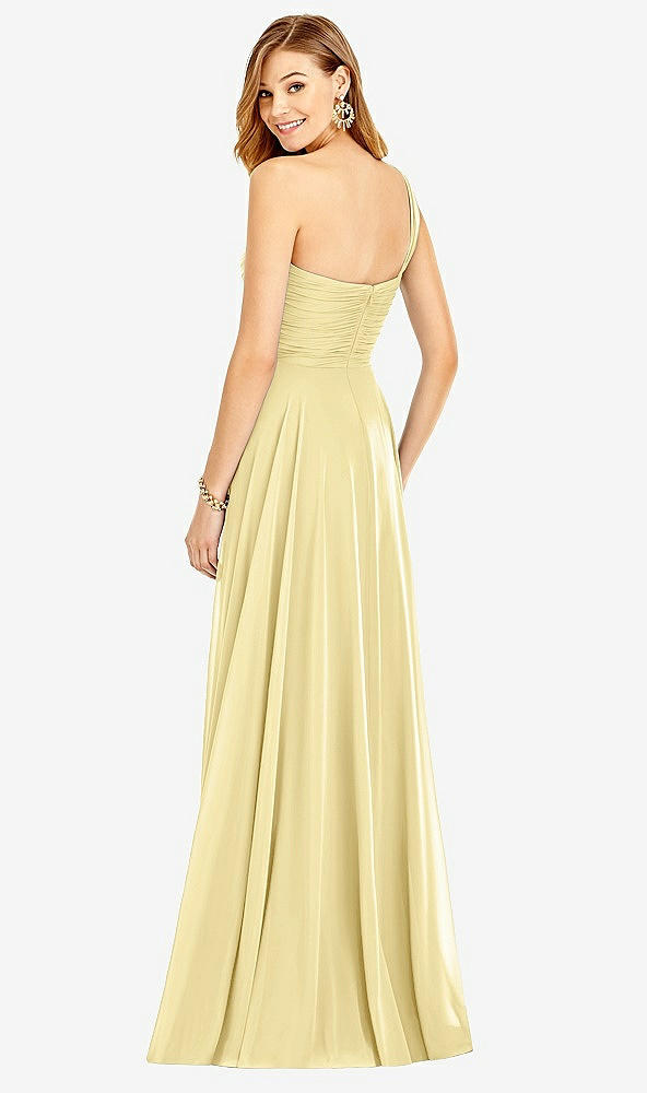 Back View - Pale Yellow One-Shoulder Draped Chiffon Maxi Dress - Dani